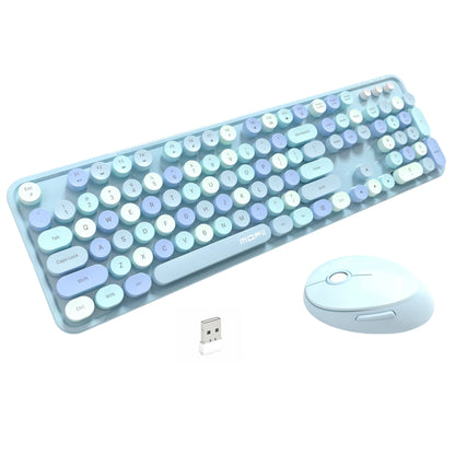 MOFii Sweet Wireless Keyboard Mouse Combo, Milk Tea Gradient Retro Round Keyboard, Silent for Women, US QWERTY