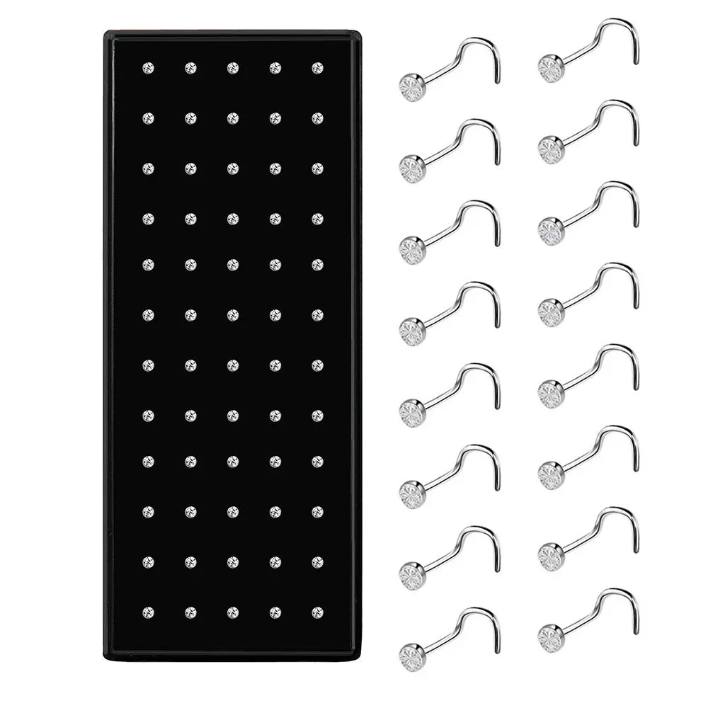 40/60pc Stainless Steel Straight L Nose Stud for Women Nose Ring Set