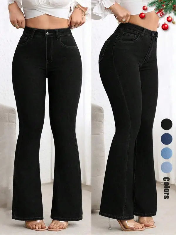 2026 New Women's Elastic Slimming Bell Bottom Jeans Butt Lifting Waist Micro Flared Pants Cotton Natural Waist Denim Jeans