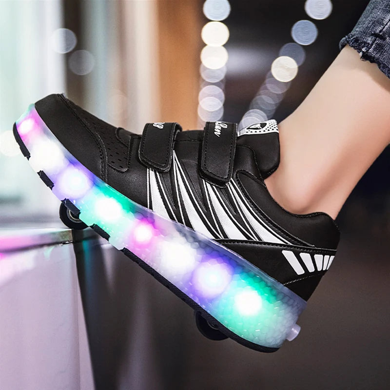Boys and Girls Roller Skates Tow Wheels Shoes Glowing Light LED Children Fashion Luminous Sport Casual Wheelys Skating Sneakers