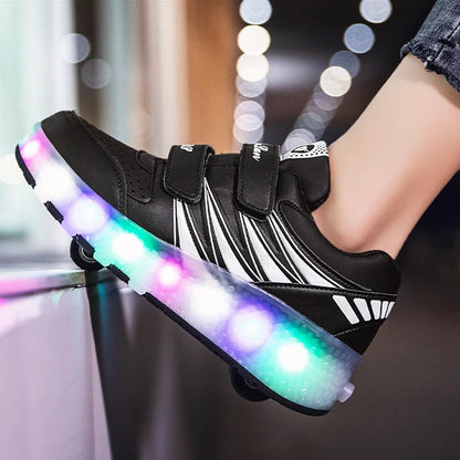 Boys and Girls Roller Skates Tow Wheels Shoes Glowing Light LED Children Fashion Luminous Sport Casual Wheelys Skating Sneakers