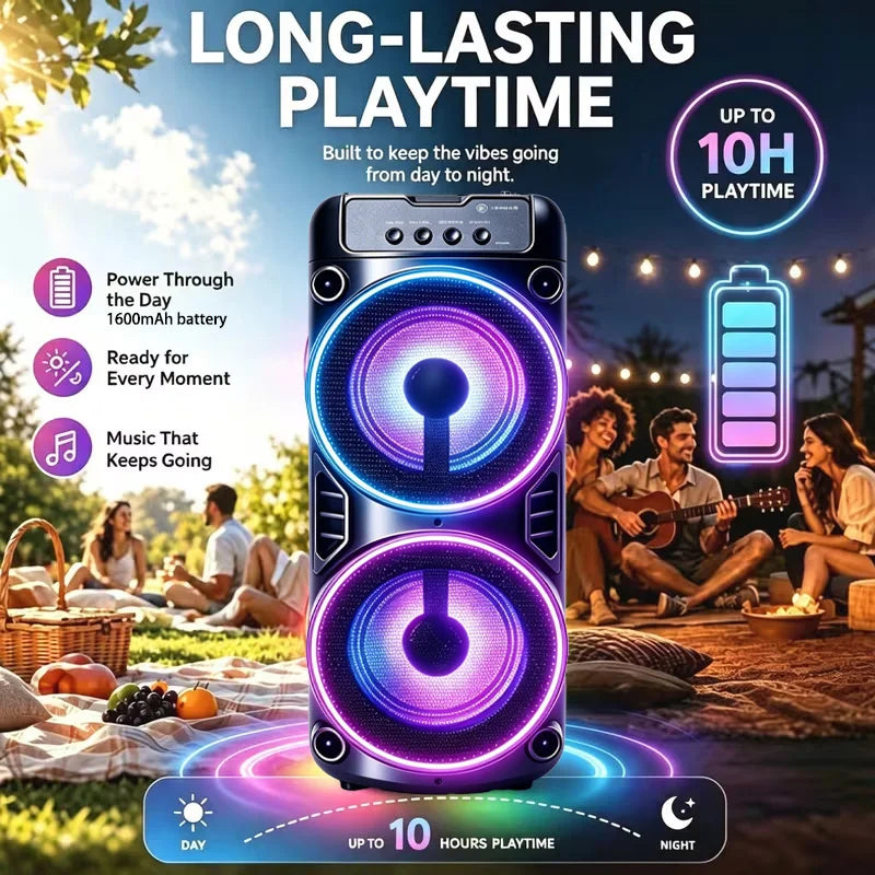 Professional Large Bluetooth Speaker with Microphone, Portable Design, Featuring JBL Subwoofer Party Box, LED Lights, Compatible with BT/USB/TF/AUX/FM/TWS/MIC/EQ Functions, Professional Karaoke. Ideal Gift for Birthdays, Chri