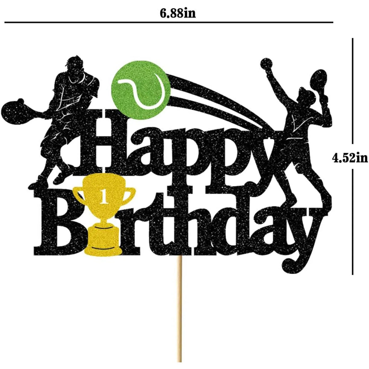Tennis Ball Cake Topper Happy Birthday Sports Themed Trophy Tennis Match Cupcake Topper Dessert Decoration Baking Supplies Diy