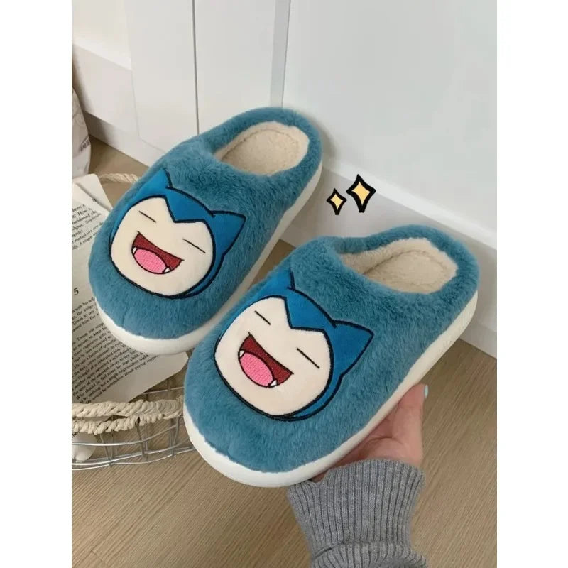 Popular anime Pokemon Pikachu Eevee Couple Cotton Slippers Winter Cute Cartoon Men Women Shoes with Velvet Insulation Anti slip