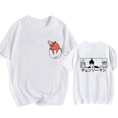90s Japanese Anime Chainsaw Man T Shirt Cartoon Pochita T-shirt Makima Harajuku Graphic Tees Unisex Clothing Tops Tshirt Manga
