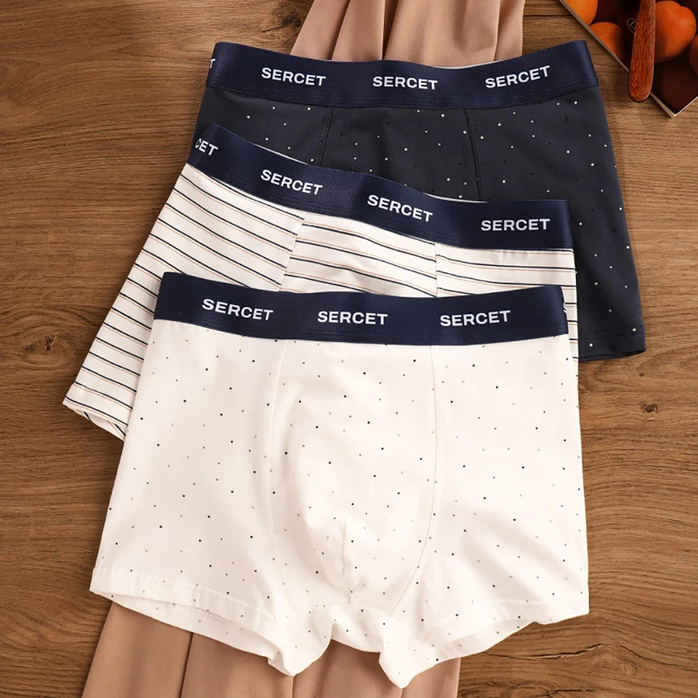 1/3PCS 95% Cotton Soft Boxers Striped/Dot/Plaid Knit Man Underwear Autumn Breathable Antibacterial 3D Mesh Crotch Men's Panties