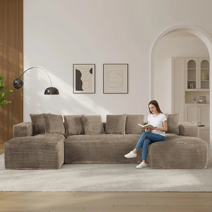 131" Oversized Cloud Boneless Couch Sofa with Chaise, Black, Custom