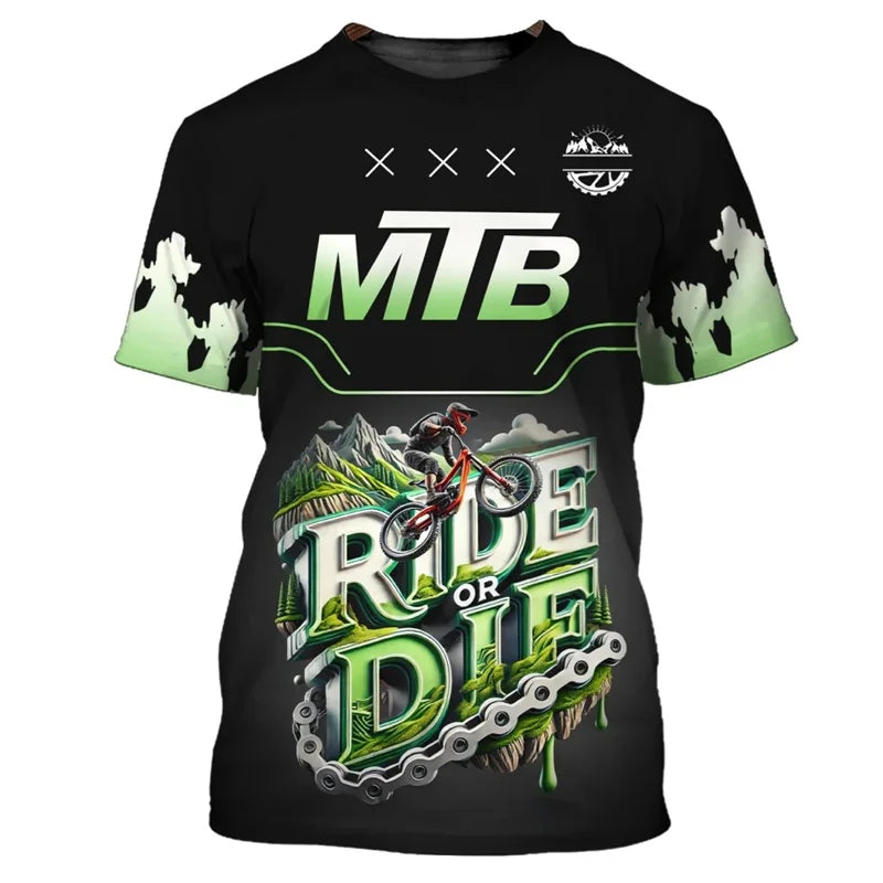 Outdoor Mountain Bike Sport Theme Printed Short-sleeve T-shirt Breathable Casual Sport Top for Cycling Enthusiasts