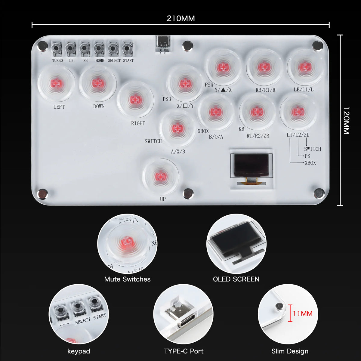 Arcade Hitbox Controller Fight Stick Joystick Hitbox Controller RGB Keyboard For XBox/PS4/PS5/Switch/Steam Arcade Fighting