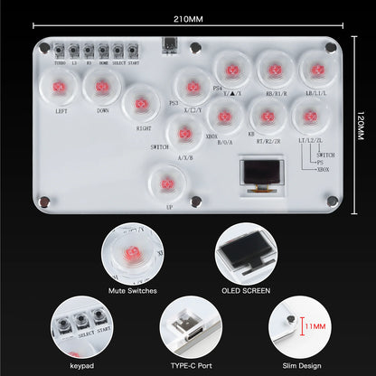 Arcade Hitbox Controller Fight Stick Joystick Hitbox Controller RGB Keyboard For XBox/PS4/PS5/Switch/Steam Arcade Fighting