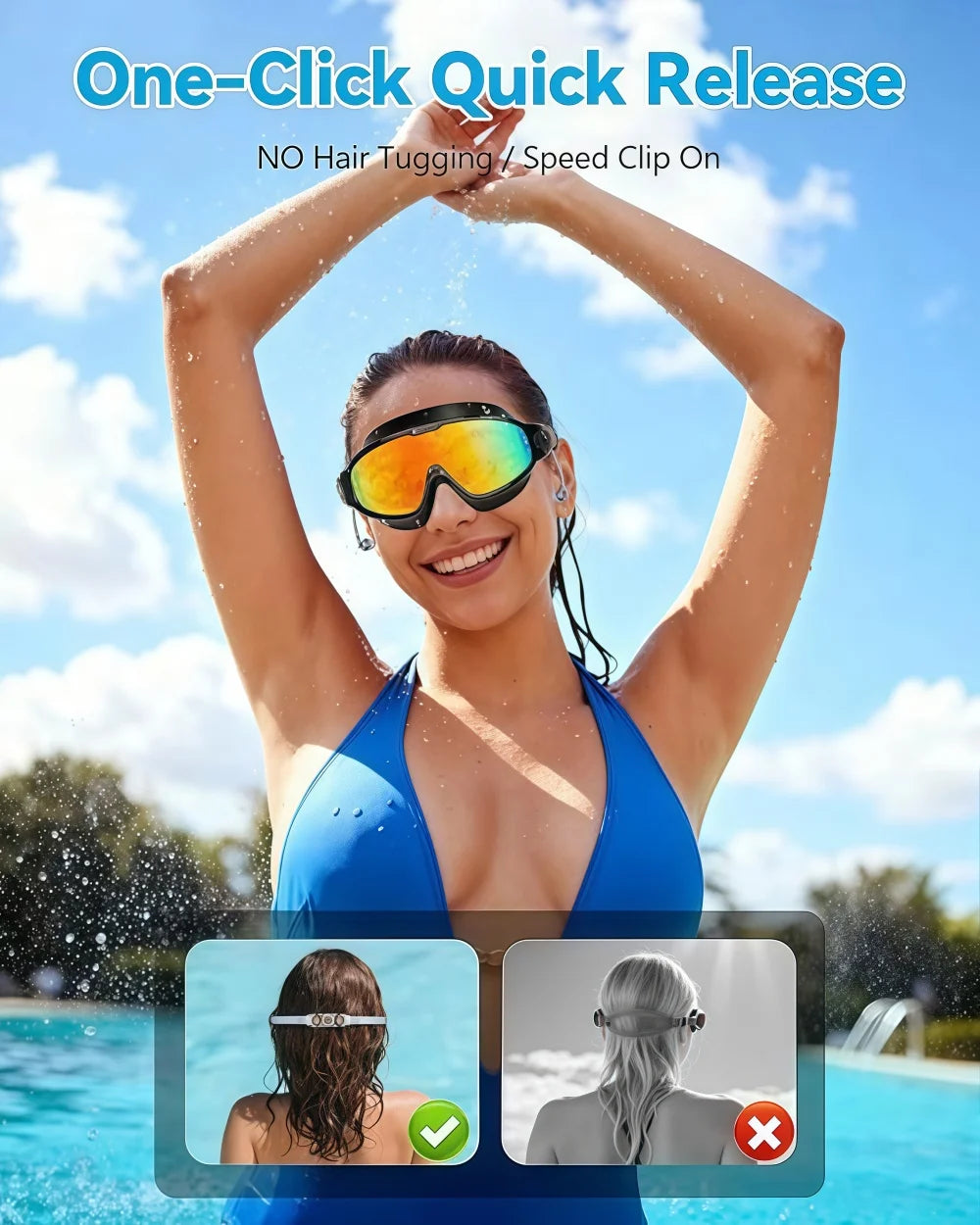 Adult Wide View Swim Goggles Anti-Fog Anti-UV No Leak Swimming Glasses with Earplugs for Men And Women Youth