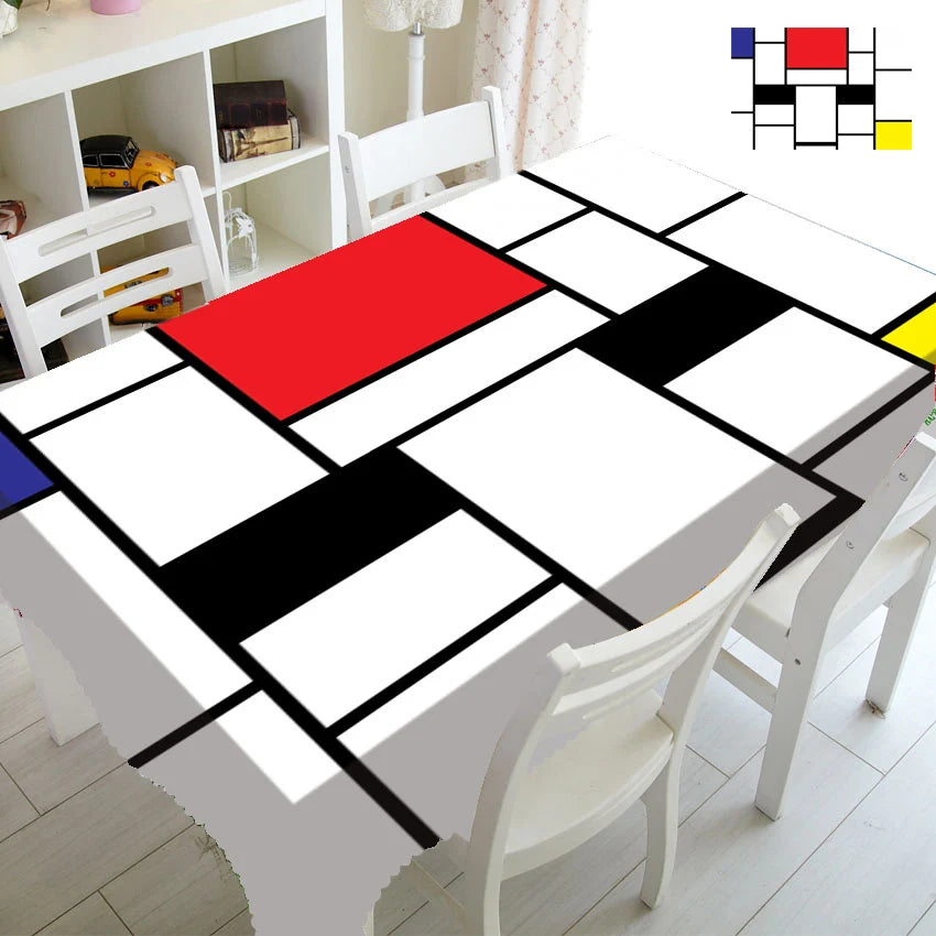 Modern Abstract Mondrian Pattern Tablecloth Table Cover Cloth Rectangle Square Minimalist Geometric Home Kitchen Decor