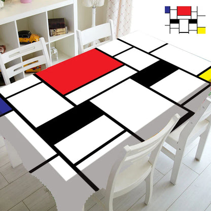 Modern Abstract Mondrian Pattern Tablecloth Table Cover Cloth Rectangle Square Minimalist Geometric Home Kitchen Decor