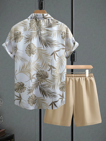 Fashion Men's Summer Printed Short Sleeve Shirt and Shorts Set Casual Loose Fit for Vacation and Daily Wear