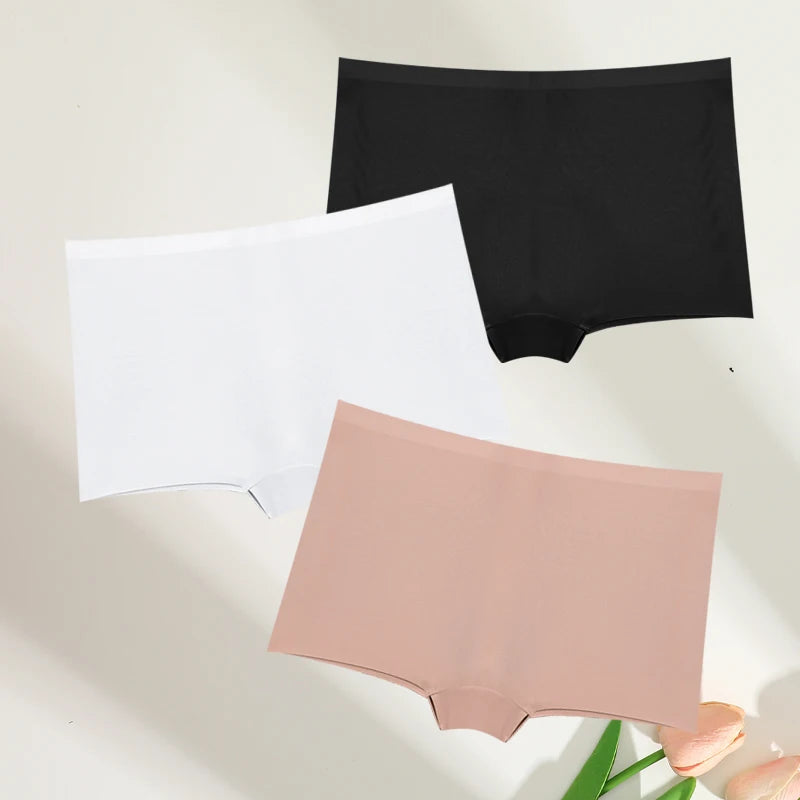 FINETOO 3pc Seamless Soft Boyshort Women's Panties Sexy Breathable Invisible Underwear Female Soild Comfortable Stretch Lingerie