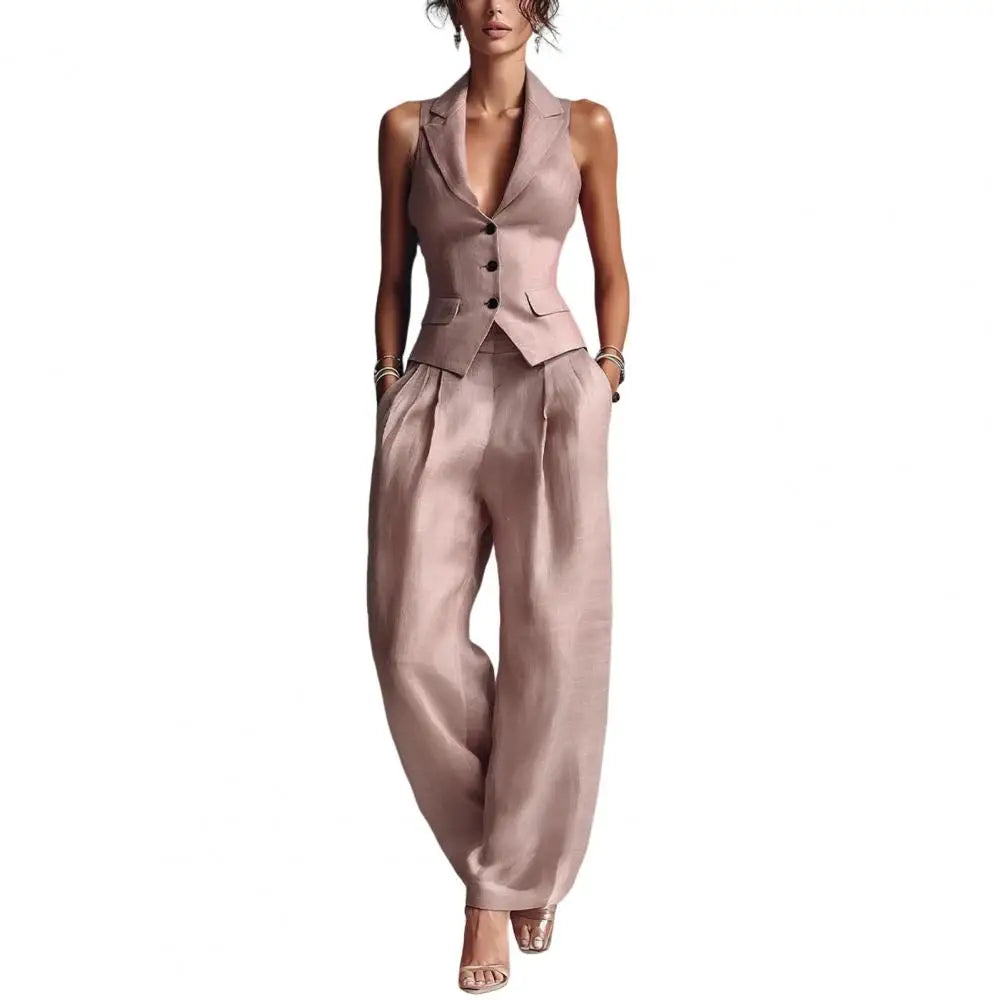 Women Outfit Women Two-piece Suit Women's Summer Two-piece Set Button-down Vest Wide Leg Pants Matching Outfit Business Workwear