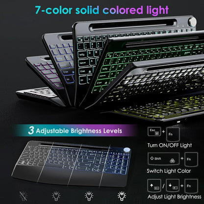 7 Colors Backlit Keyboard With Slot and Wrist Rest Volume Knob Keyboard Jiggle Mouse Set,Full Size Rechargeable Keyboard Set