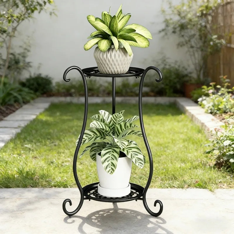 Elegant  Metal Flower Stand, European Style Floor Plant Display Rack, Multi-tier Flower Pot Holder for Home Garden Balcony