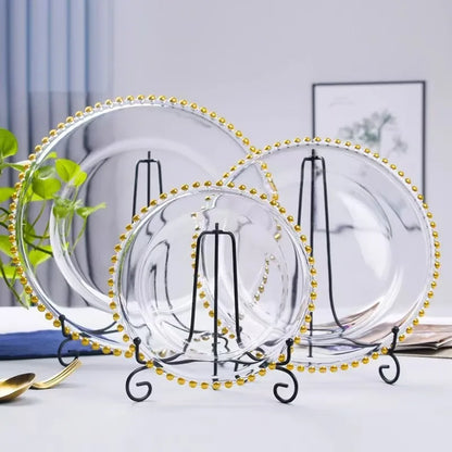 Nordic Style Plastic Steak Plate Gold Rimmed Fruit Salad round Dish Western Dinner Party Dinnerware Plate Decorative