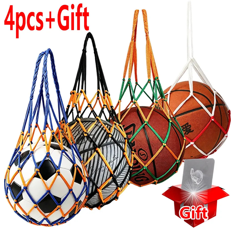 4/1Pc+Gift Basketball/Football Net Bag Thick Woven Net Basketball Storage Durable Nylon Training Net Bag for all kinds of balls