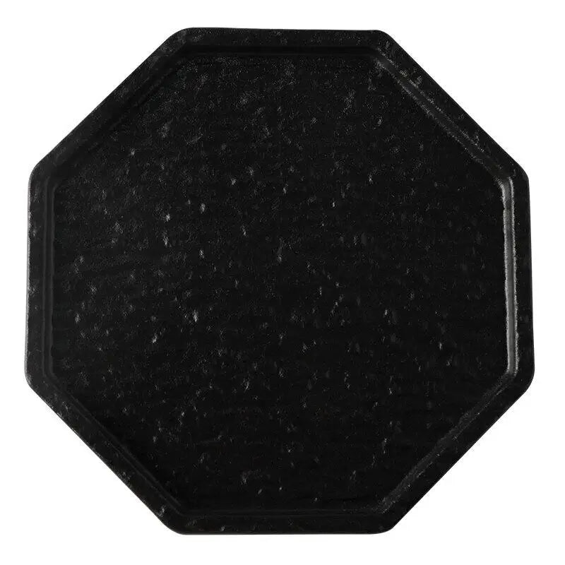 1PC Octagonal Black White Plate Luxury Light Luxury Steak Plate Western Food Dish Tableware for Home Dining Table