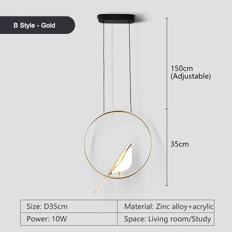 Rotatable Magpie Bird LED Pendant Light for Bedside Bedroom Indoor Gold Silver Hanging Lighting Chandelier Lamps Foyer AC85-265V