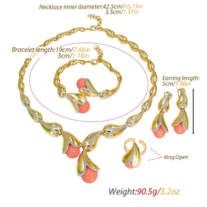 GZJPEI 4Pcs Freshwater Pearl Jewelry Set Unique Italy 18K Gold Plated Water Drop Jewellery For Women Wedding Gift 2025 New