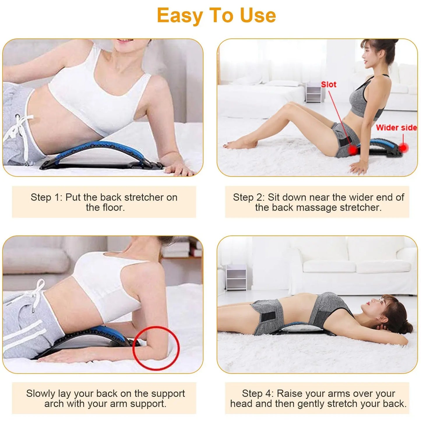 3-Level Adjustable Back Stretcher, 96 Massage Points for Pain Relief, Arch Spinal Groove Support, 220lbs Capacity, for Sedentary/Driving/Posture Correction, 1 Piece