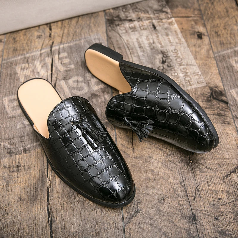 Men's Black Half Shoes For Men Leather Loafers Shoes Man Mules Casual Shoes Male Footwear Fashion Social Mocassins Summer 2023