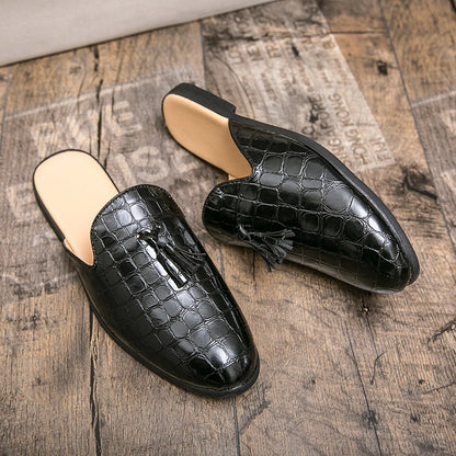 Men's Black Half Shoes For Men Leather Loafers Shoes Man Mules Casual Shoes Male Footwear Fashion Social Mocassins Summer 2023