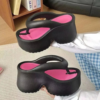 Women's Clip Toe Wedge Flip Flops 2026 Summer Chunky Platform Beach Sandals Woman Thick Sole High Heeled Eva Slippers Slides