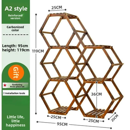 Solid Wood Plant Stand Outdoor for Multiple Plants Carbonized Wood Flower Pot Holder Heavy Duty Load Balcony Garden Home Decor