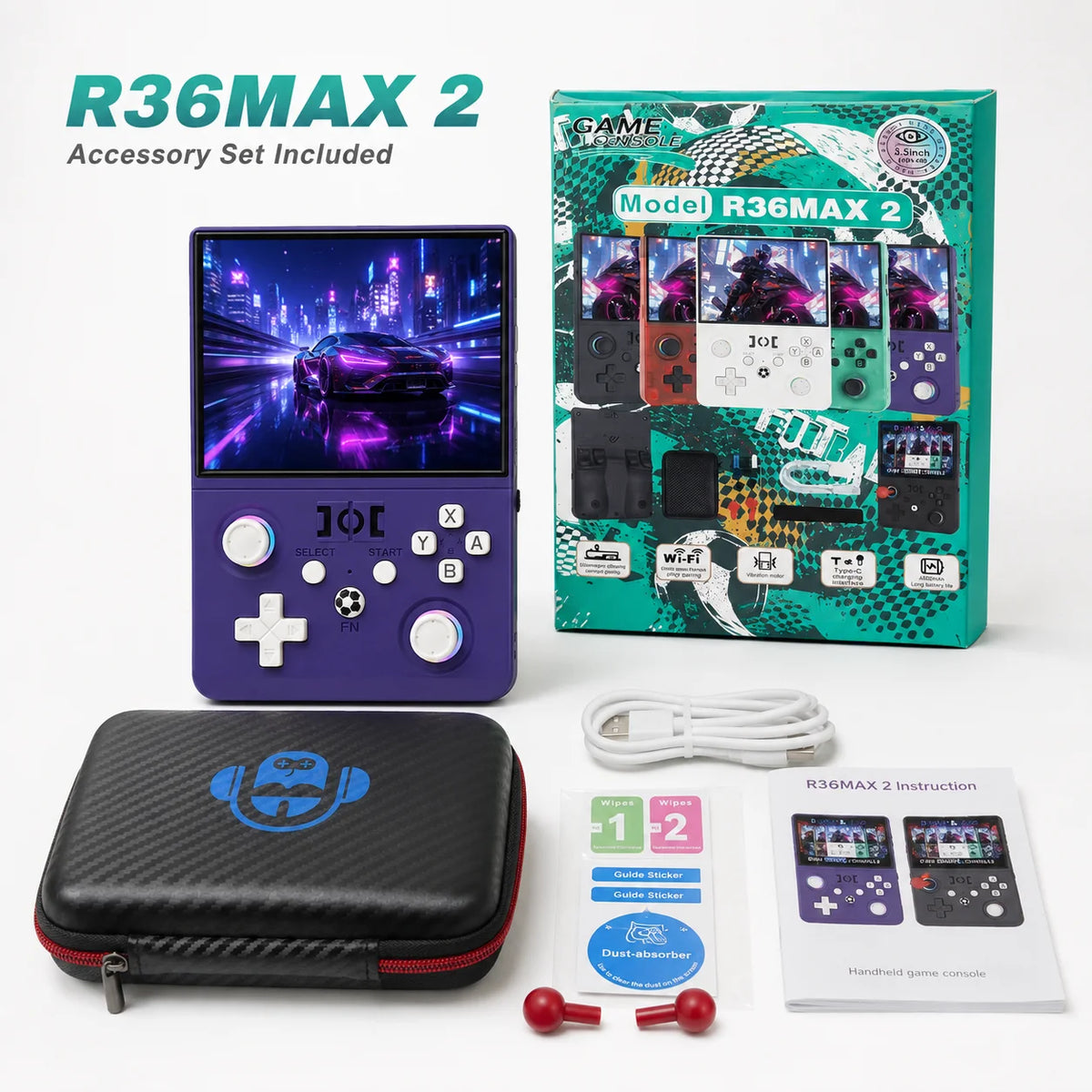 New R36 Max2 Retro Handheld Game Console Linux System 4.5 Inch IPS Screen 64G/128G Portable Pocket Player Built-in 18000+ Games