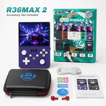 New R36 Max2 Retro Handheld Game Console Linux System 4.5 Inch IPS Screen 64G/128G Portable Pocket Player Built-in 18000+ Games