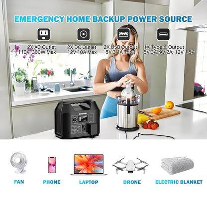 Portable Power Station 300W Solar Generator 256Wh 80000mAh Power Bank 110V AC/DC/USB/USB C LiFePO4 Battery Pack For Camping CPAP