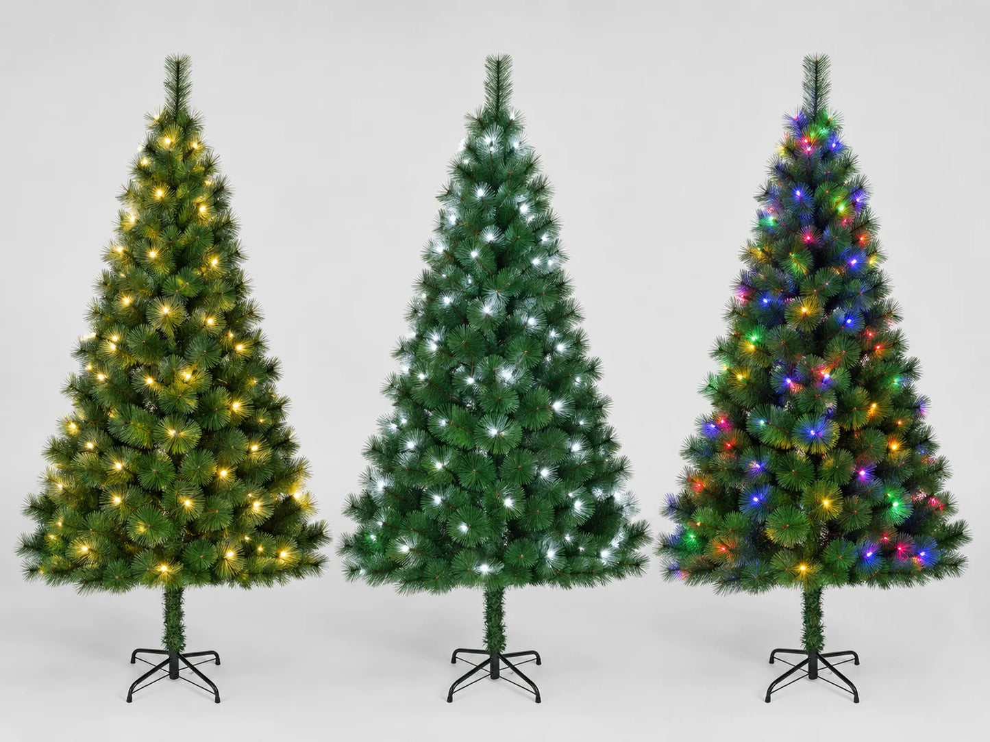 Artificial Christmas Tree 120-210cm PET Pine Needle Xmas Tree Optional USB Warm White Cool White Multicolor Lights Metal Stand