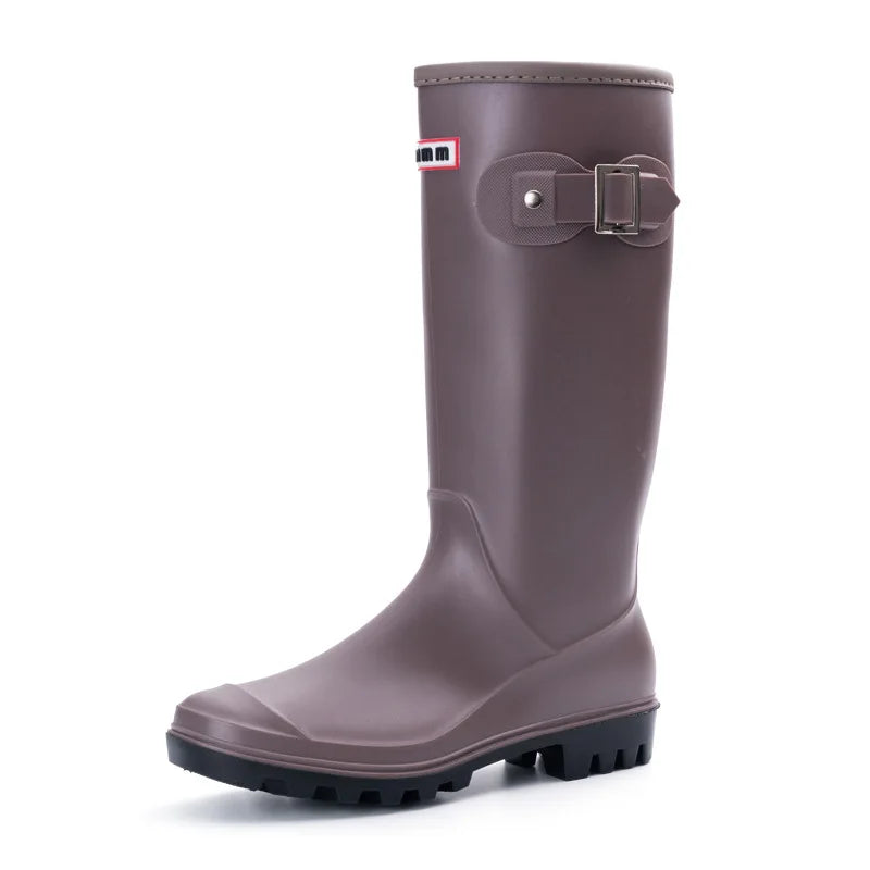 2025 Fashion Women's rain shoes New anti slip high boots Solid color waterproof footwear Round head ladies rubber shoes Mujer