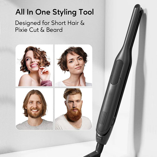 Hair Straightener Curler Professional Ceramic Coating Thinnest Plate Pencil Flat Irons For Short Hair Men's Beard Styler