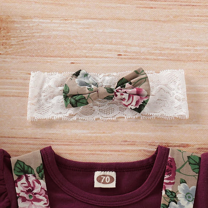 3PCS Newborn Baby Girl Christmas Clothes Set Short Sleeve Romper+Suspender Skirt+Headband Clothing Set for Toddler 0-18 Months