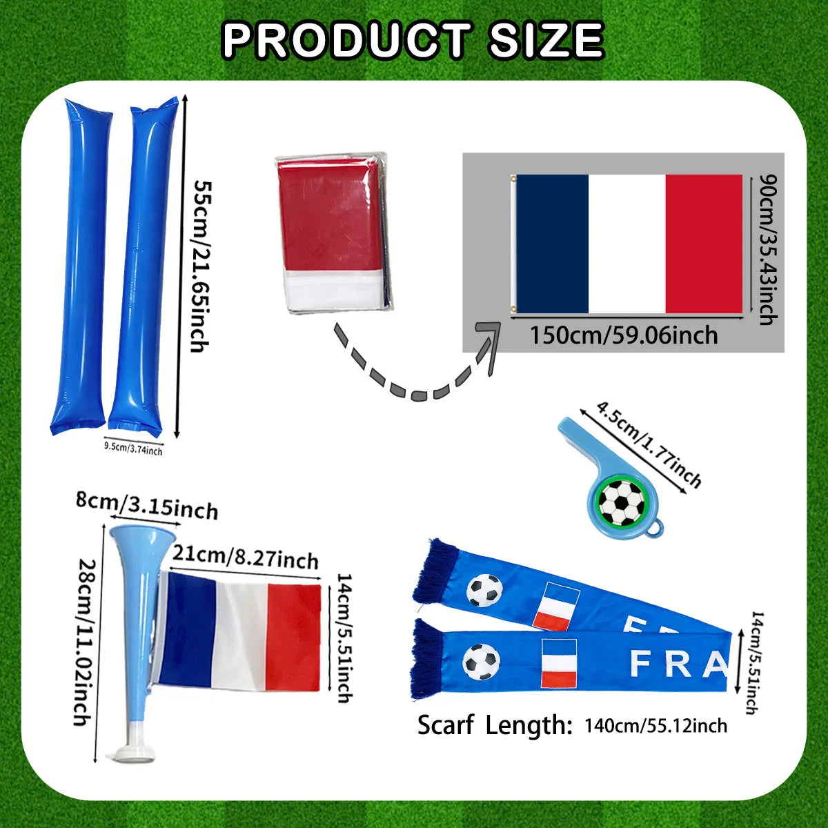 1set/5pcs Multi-ltem Party Favor Packs for Cheering Soccer - Whistle, Country Scarf, Thunder Sticks, Horn Flag, Flag to Support
