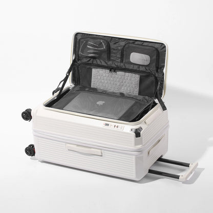 Multi-Functional PC Luggage Expandable Suitcase TSA Lock USB Type-C Port Shockproof Brake Wheel Front Open Carry On Trolley Case