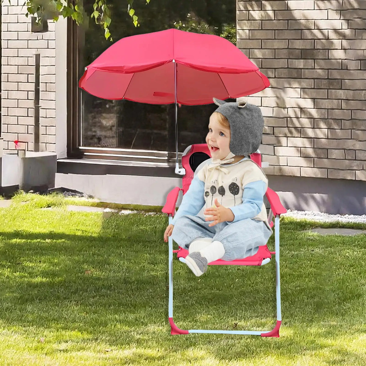 Baby Beach Chair With Umbrella Folding Sand Seat Sandproof Windproof Lightweight Portable Kids Chair For Vacation Backyard