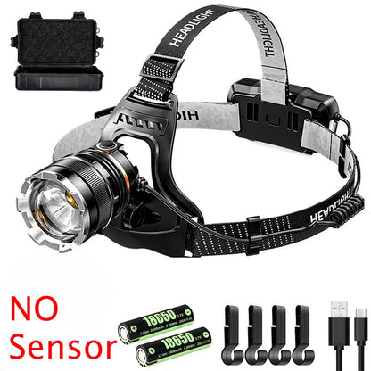 Powerful Headlamp 2*18650 Battery Rechargeable High Power LED Head Flashlight Fishing Head Lantern Professional Front Light