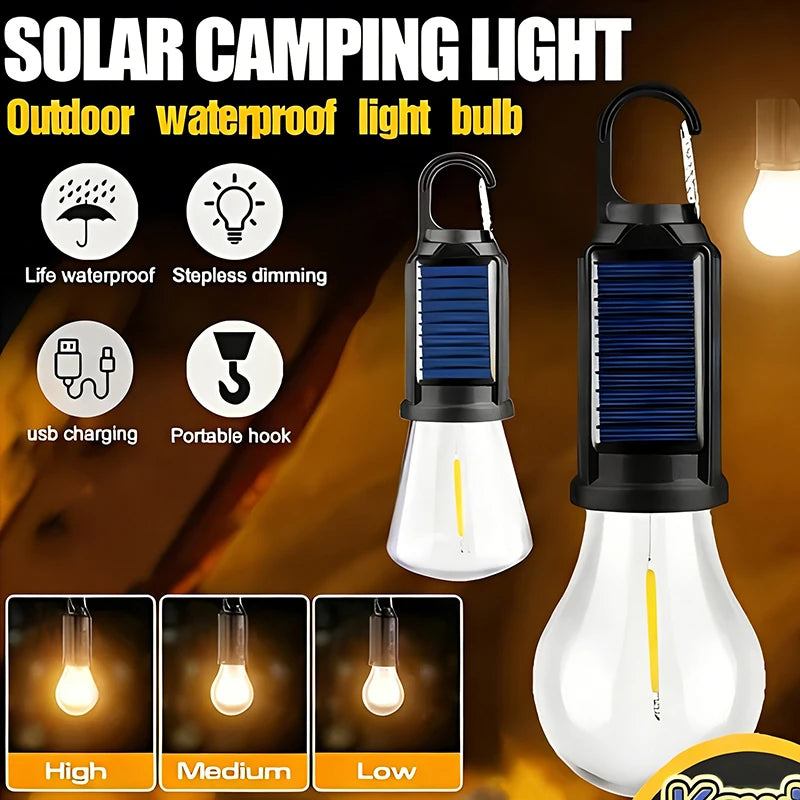 New Solar Powered Charging Camping Lamp Atmosphere Lamp Multifunctional Handheld Tungsten Filament Lamp Outdoor Retro Camping