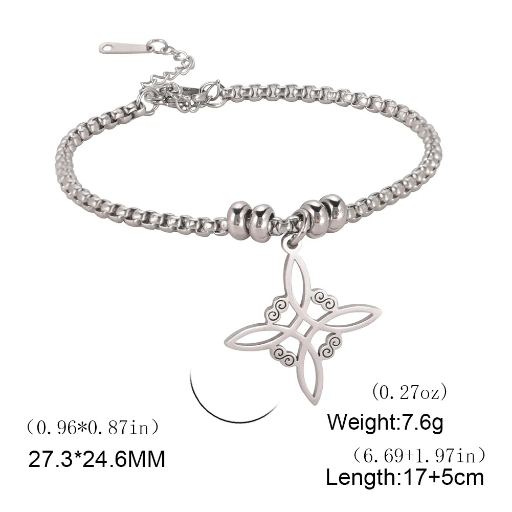 Dawapara Witch Knot Charm Bracelet for Women Celtics Knot Protection Amulet Bead Chain Stainless Steel Witchcraft Wiccan Jewelry