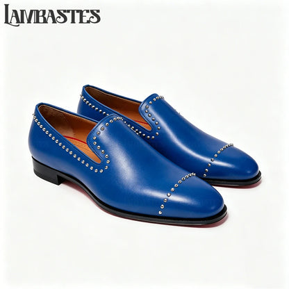 Trimmed Studded Leather Mens Loafers Metal Rivet Slip on Shoes Polished PU Leather Men's Formal Dress Shoes Customizable Colors
