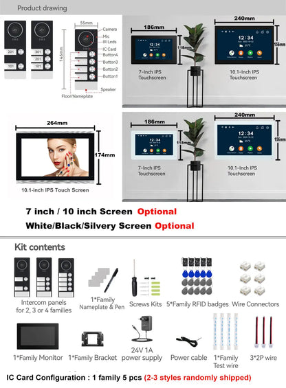 WiFi 10 Inch Video Door Bell Intercom System with RFID Doorbell Camera Family Multi Nits Apartment Video Door Phone Intercom