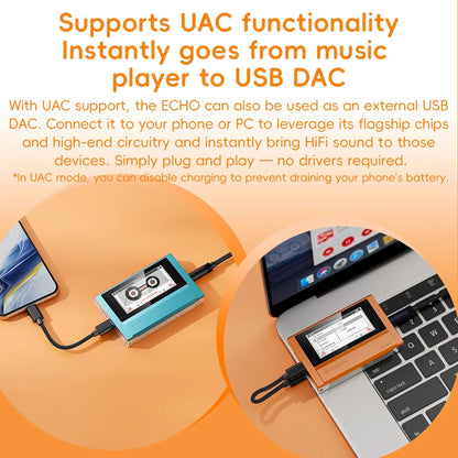 FiiO ECHO 4GB Portable Hi-Res Audio Music Player Dual DAC Bluetooth Music Player 3.5mm + 4.4mm Balanced Output Color Screen
