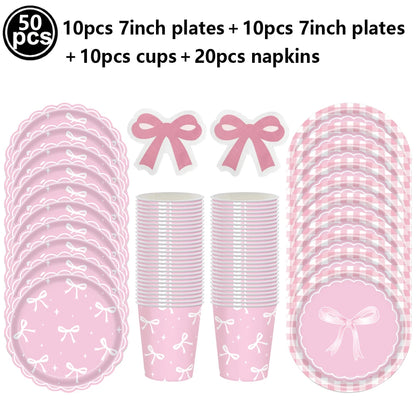 10pcs Bow Cupcake Toppers Birthday Bowknot Ribbons Coquette Pink Bow Cake Decors Bridal Baby Girls Wedding Party Supplies
