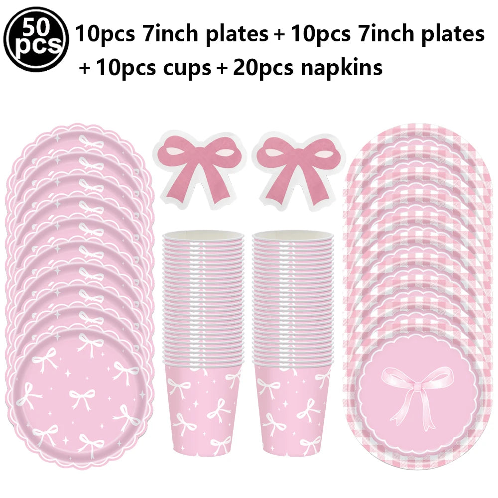 10pcs Bow Cupcake Toppers Birthday Bowknot Ribbons Coquette Pink Bow Cake Decors Bridal Baby Girls Wedding Party Supplies